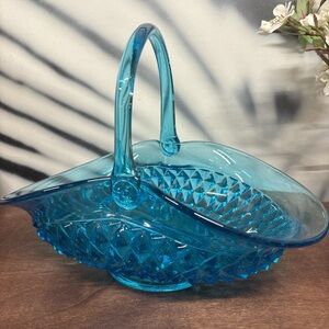 Indiana Glass Tiara Blue Diamond Point Glass Basket